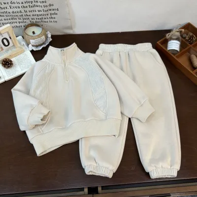 Kids Boys And Girls Fashion Casual Autumn Winter Contrast Corduroy Long-Sleeve Sweatshirt Pants Two-Piece Set