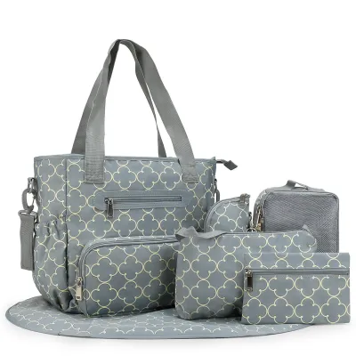 Fashion Stripe Large Capacity Multi-Function Portable Storage Diaper Bag 7-Piece Bag Set