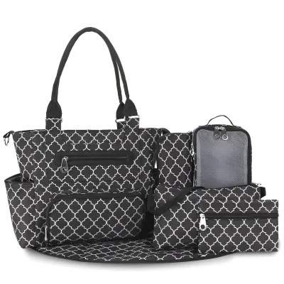 Fashion Stripe Large Capacity Multi-Function Portable Storage Diaper Bag 7-Piece Bag Set