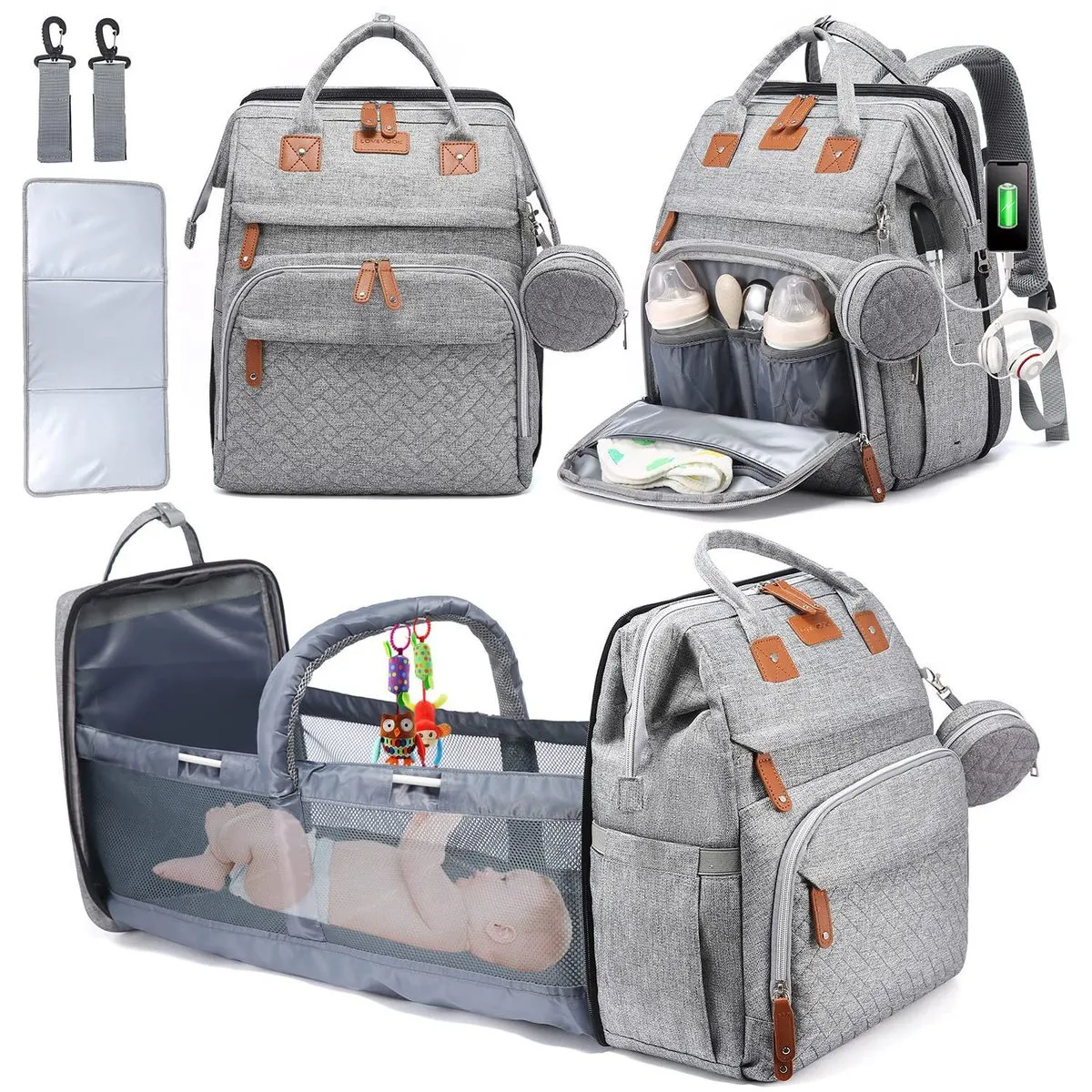 Fashion Creative Folding Crib Anti-Mosquito Cart Large Capacity Diaper Bag