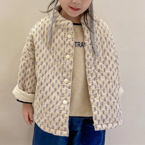 Kids Girls Fashion Autumn And Winter Printed Cotton Padded Coat