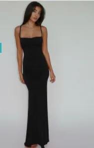 Women Fashion Sexy Simple Solid Color Strap Backless Dress