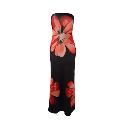Women Fashion Sexy Summer Flower Printedtube Top Slim-Fit Dress