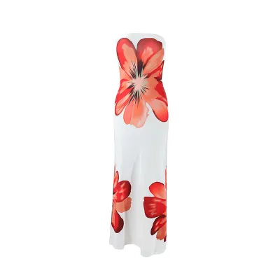 Women Fashion Sexy Summer Flower Printedtube Top Slim-Fit Dress