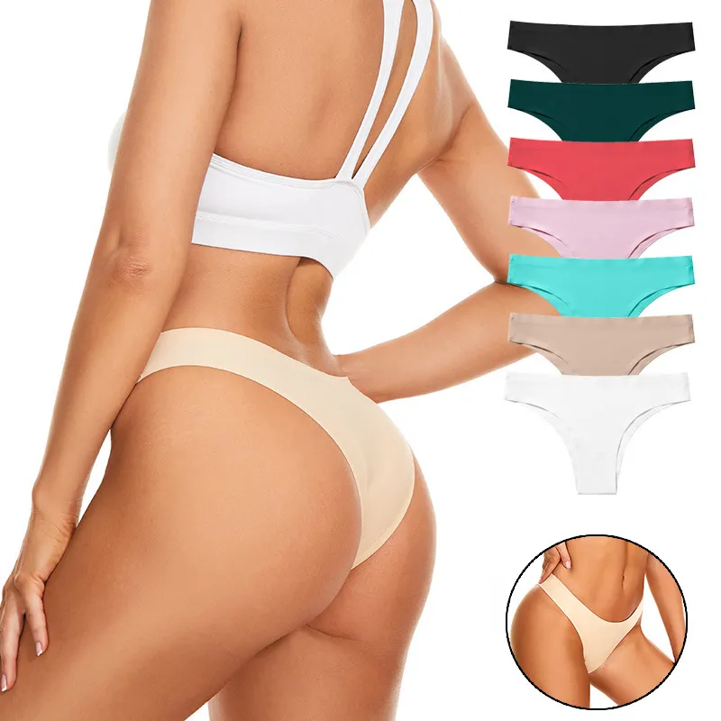 Women Fashion Sexy Solid Color Traceless Low Waist Ice Silk Panties