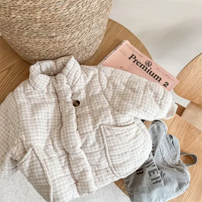 Kids Girls Fashion Casual Plaid Printed Winter Cotton-Padded Coat
