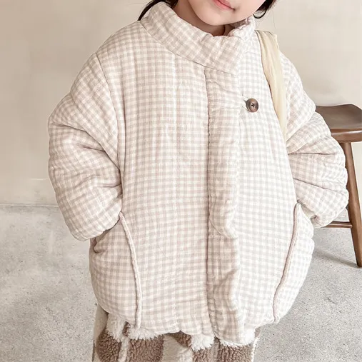 Kids Girls Fashion Casual Plaid Printed Winter Cotton-Padded Coat