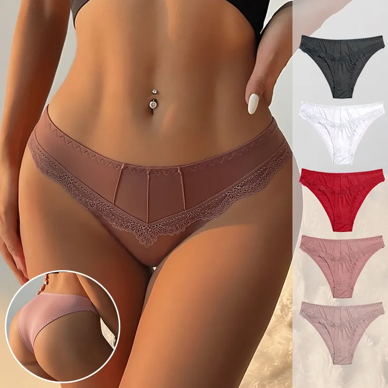 Women Fashion Sexy Solid Color Lace Low Waist Panties