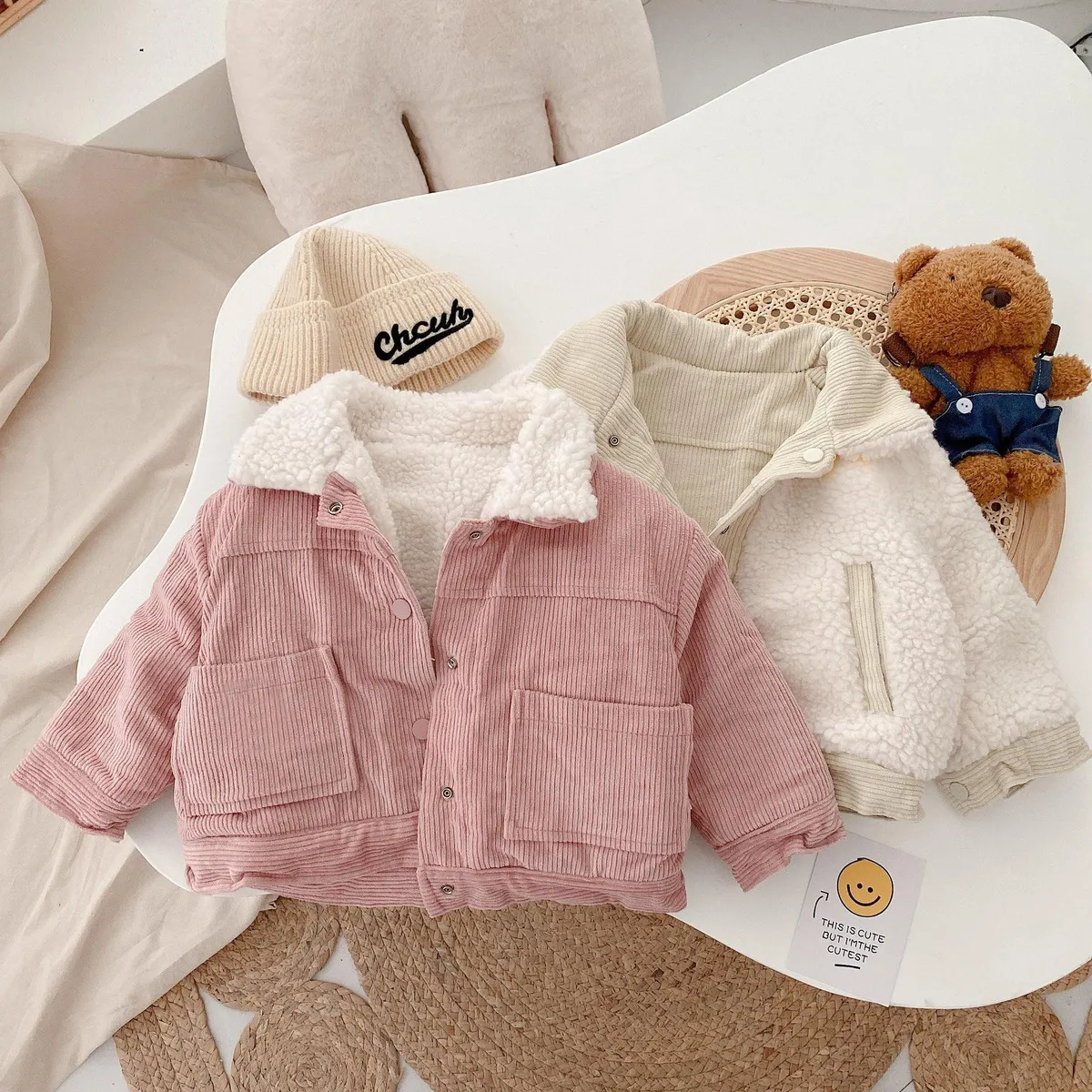 Kids Boys And Girls Fashion Casual Winter Fleece-Lined Corduroy Warm Coat