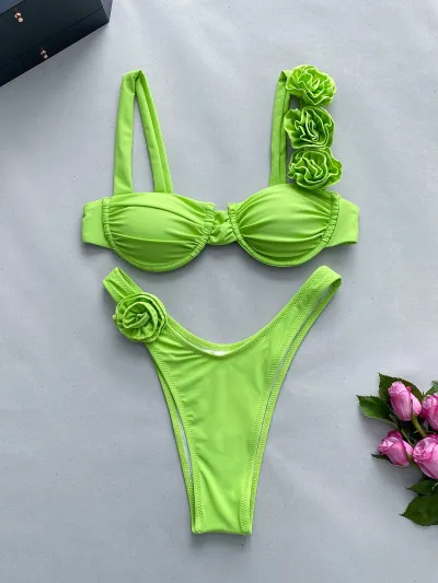 Women Fashion Sexy 3d Stereo Floral Bikini Swimsuit