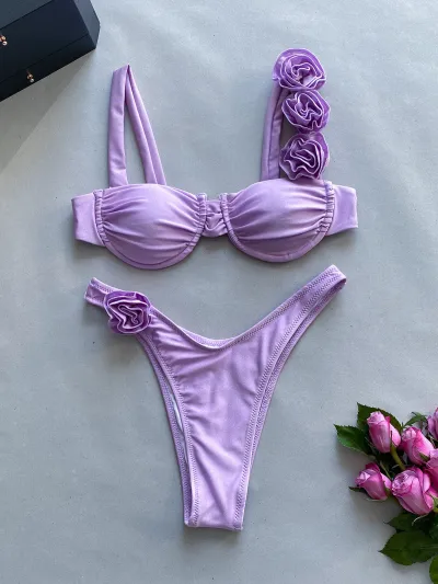 Women Fashion Sexy 3d Stereo Floral Bikini Swimsuit