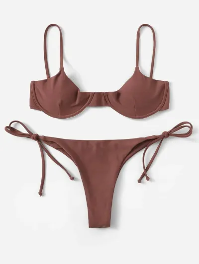 Women Fashion Sexy Summer Solid Color Lace-Up Bikini Swimsuit
