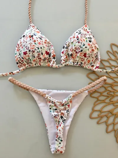 Women Fashion Sexy Printed Halter-Neck Lace-Up Bikini Swimsuit