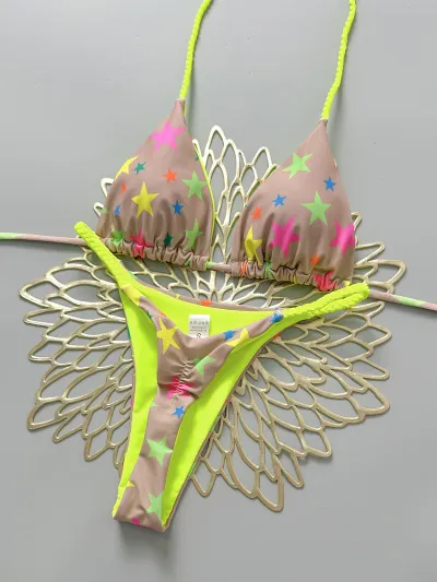 Women Fashion Sexy Printed Halter-Neck Lace-Up Bikini Swimsuit