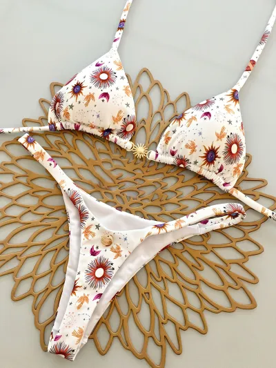 Women Fashion Sexy Printed Halter-Neck Lace-Up Bikini Swimsuit