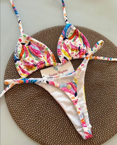 Women Fashion Sexy Printed Halter-Neck Lace-Up Bikini Swimsuit