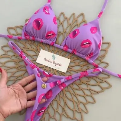 Women Fashion Sexy Printed Halter-Neck Lace-Up Bikini Swimsuit