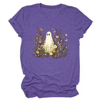 Halloween Women Fashion Casual Ghost Printed Short Sleeve T-Shirt