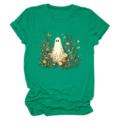 Halloween Women Fashion Casual Ghost Printed Short Sleeve T-Shirt