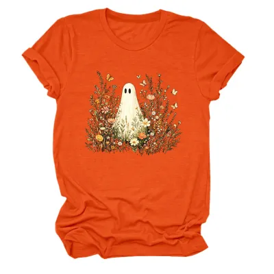 Halloween Women Fashion Casual Ghost Printed Short Sleeve T-Shirt