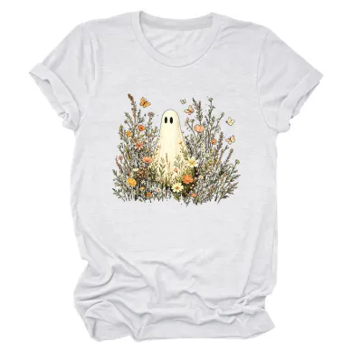 Halloween Women Fashion Casual Ghost Printed Short Sleeve T-Shirt