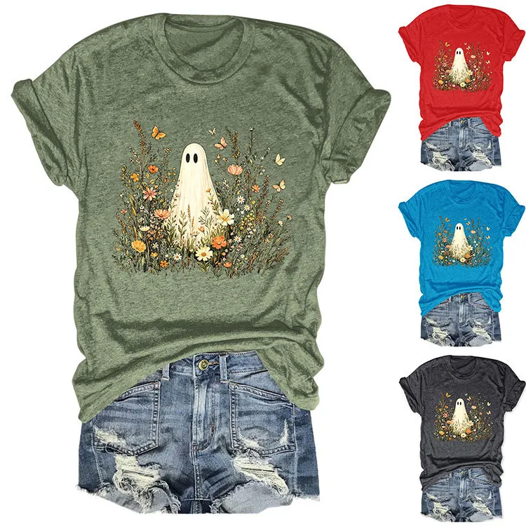 Halloween Women Fashion Casual Ghost Printed Short Sleeve T-Shirt