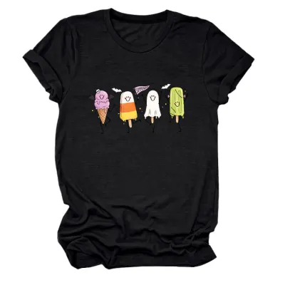 Halloween Women Fashion Casual Ghost Printed Short-Sleeve T-Shirt