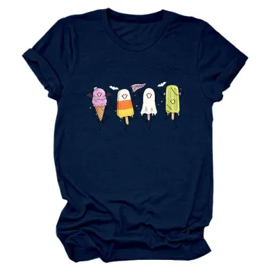 Halloween Women Fashion Casual Ghost Printed Short-Sleeve T-Shirt