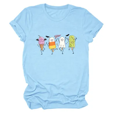 Halloween Women Fashion Casual Ghost Printed Short-Sleeve T-Shirt