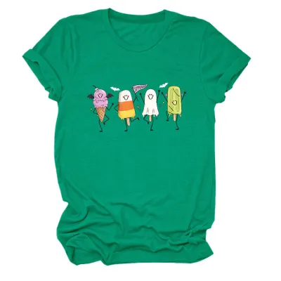 Halloween Women Fashion Casual Ghost Printed Short-Sleeve T-Shirt