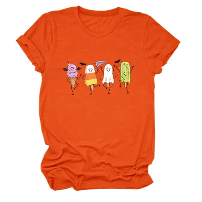 Halloween Women Fashion Casual Ghost Printed Short-Sleeve T-Shirt