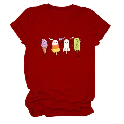 Halloween Women Fashion Casual Ghost Printed Short-Sleeve T-Shirt