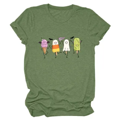 Halloween Women Fashion Casual Ghost Printed Short-Sleeve T-Shirt