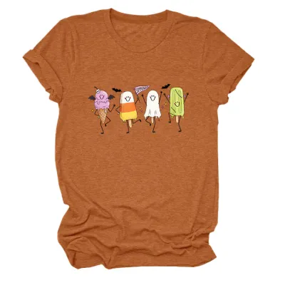 Halloween Women Fashion Casual Ghost Printed Short-Sleeve T-Shirt