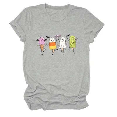 Halloween Women Fashion Casual Ghost Printed Short-Sleeve T-Shirt
