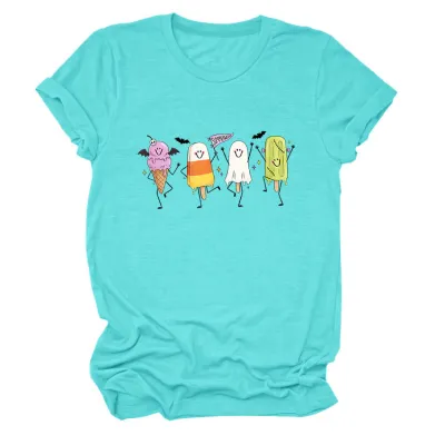 Halloween Women Fashion Casual Ghost Printed Short-Sleeve T-Shirt
