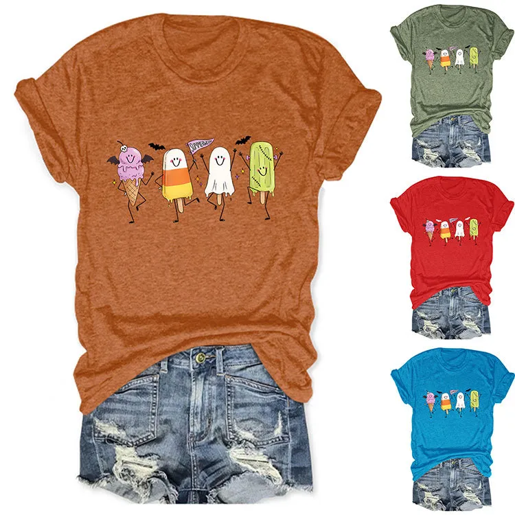 Halloween Women Fashion Casual Ghost Printed Short-Sleeve T-Shirt