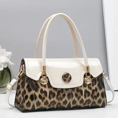 Women Fashion Casual Leopard Stitching Handbag