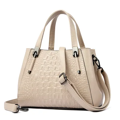 Women Fashion Casual Solid Color Crocodile Pattern Large Capacity Handbag