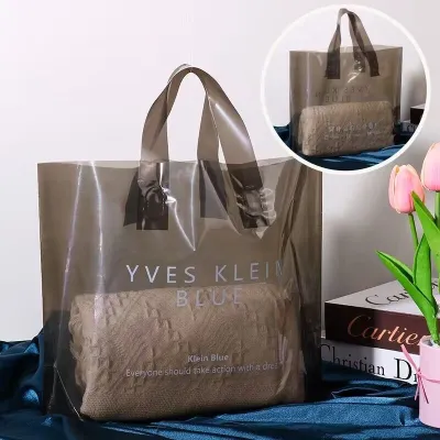 Fashion Casual 35*25*10cm Transparent Pe Plastic Portable Shopping Bag 50pcs/Pack