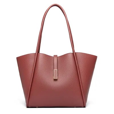 Women Fashion Casual Solid Color Leather Large Capacity Shoulder Bag