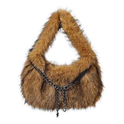 Women Fashion Casual Retro Autumn And Winter Solid Color Simple Plush Shoulder Bag