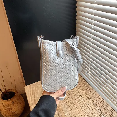 Women Fashion Casual Solid Color Soft Woven Pattern Shoulder Bag