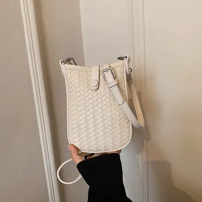Women Fashion Casual Solid Color Soft Woven Pattern Shoulder Bag