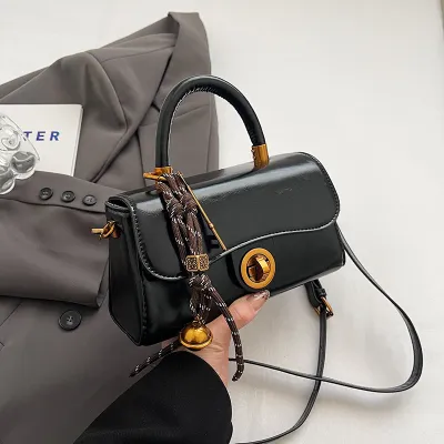 Women Fashion Casual Retro Solid Color Small Square With Pendant Shoulder Bag