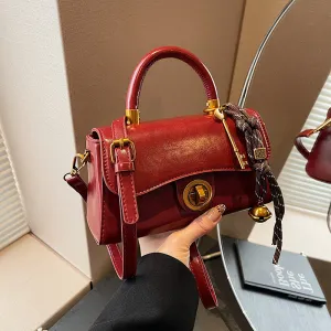 Women Fashion Casual Retro Solid Color Small Square With Pendant Shoulder Bag