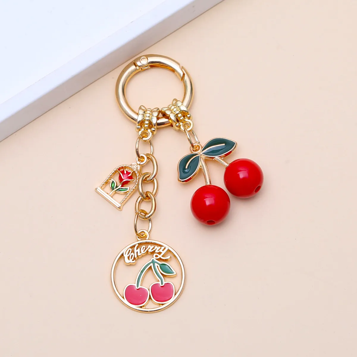 Women Fashion Cherry Rose Pendant Chain Pendant Keychain
