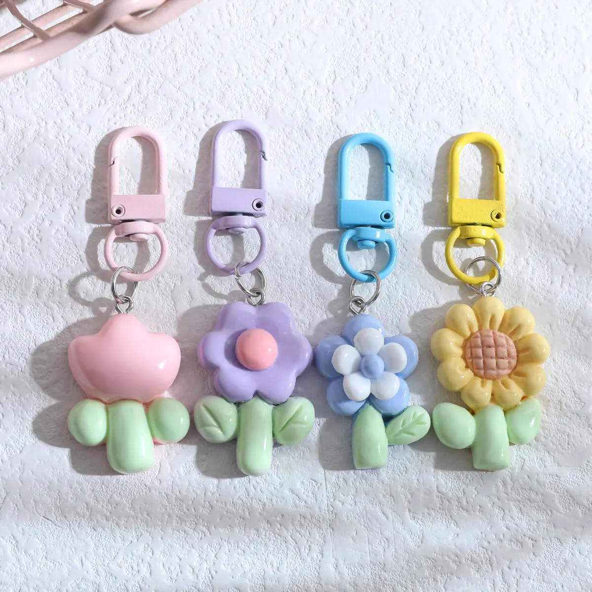 Women Fashion Cute Floral Tulip Sunflower Pendant Keychain