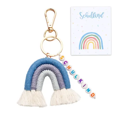 Women Fashion Rainbow Multicolor 26 Alphabet Beaded Tassel Keychain