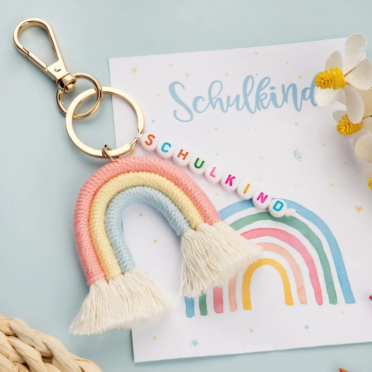 Women Fashion Rainbow Multicolor 26 Alphabet Beaded Tassel Keychain